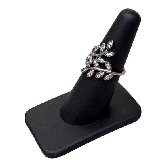 Pandora Sparkling Leaves Sterling Silver Leaf Ring Cubic Zirconia Stones Size 6 - Picture 2 of 10